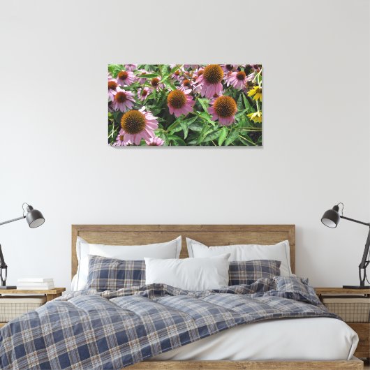 Echinacea Cone Flowers in Paars en geel Canvas Afdruk (Insitu (Slaapkamer))