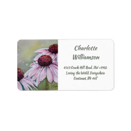 Echinacea Daisy Flowers in Waterverf Adres Etiket