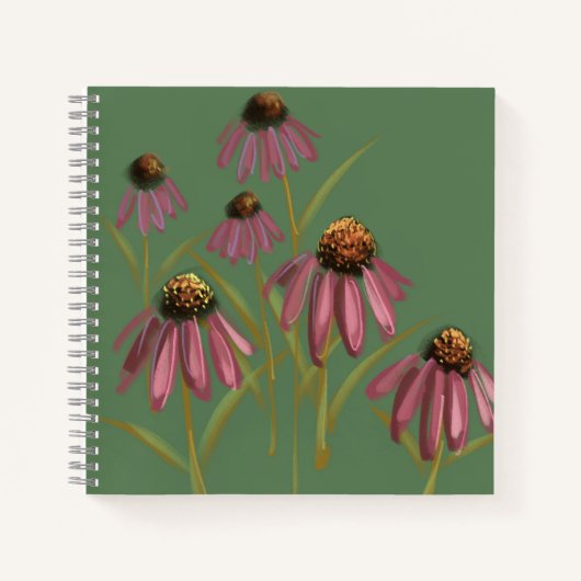 Echinacea Flower Notitieboek - Gedempt groen en ro (Voorkant)