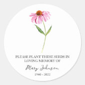 Echinacea Memorial Funeral Seed Packet Ronde Sticker (Voorkant)