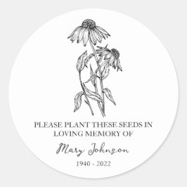Echinacea Memorial Funeral Seed Packet Ronde Sticker