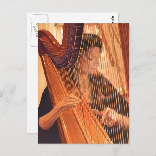 "Echo of Angels" Harp Player Waterverf Briefkaart (Voorkant / Achterkant)