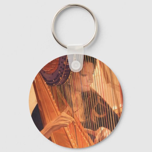 "Echo of Angels" Harp Player Waterverf Sleutelhanger (Voorkant)