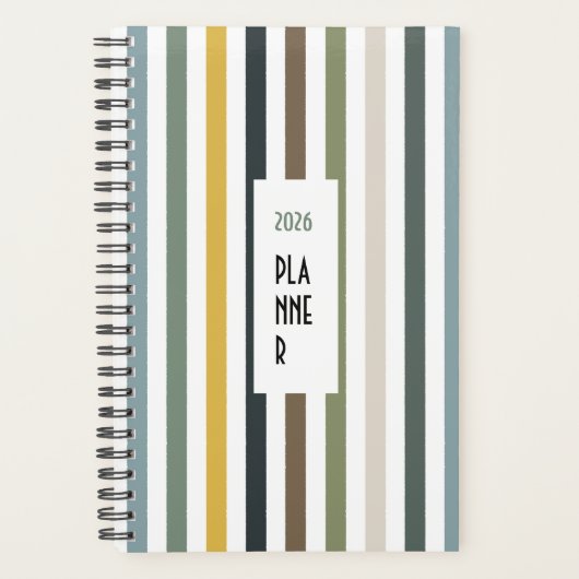 Echo Trails 2026 Planner – Blue/Green Hues Stripes (Voorkant)