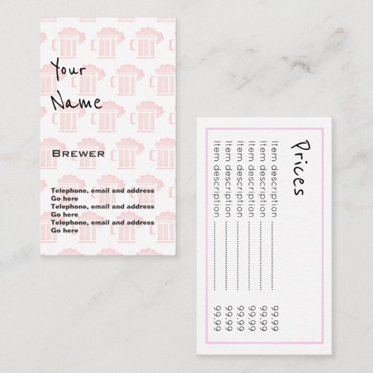 "Echoes"-brouwerijprijskaarten Visitekaartje (Voorkant / Achterkant)