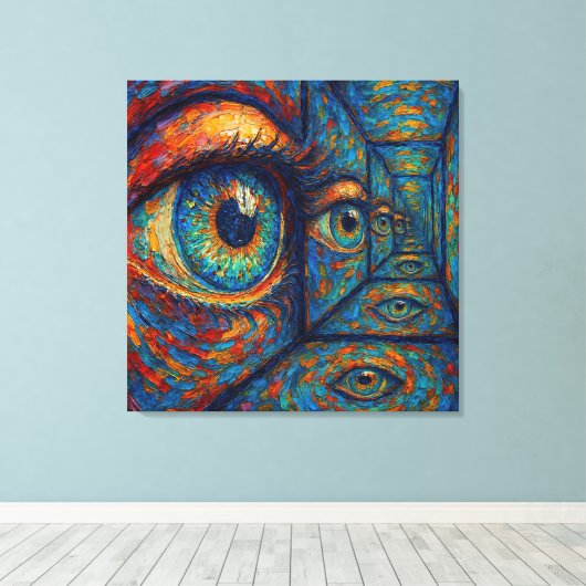 "Echoes in de iris" - Een surrealistisch portret Canvas Afdruk (Insitu (Houten vloer))