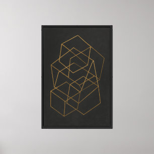 Echoes of Geometry - Gouden veelhoeken in houtskoo Canvas Afdruk