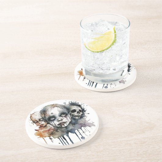 Echoes of the Unseen: Waterverf Mourning Trio Zandsteen Onderzetter (Zijkant)