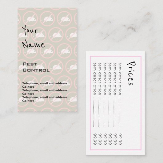 "Echoes" Pest Control Price Cards Visitekaartje (Voorkant / Achterkant)