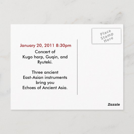 Echoes van het oude Azië Briefkaart (Achterkant)