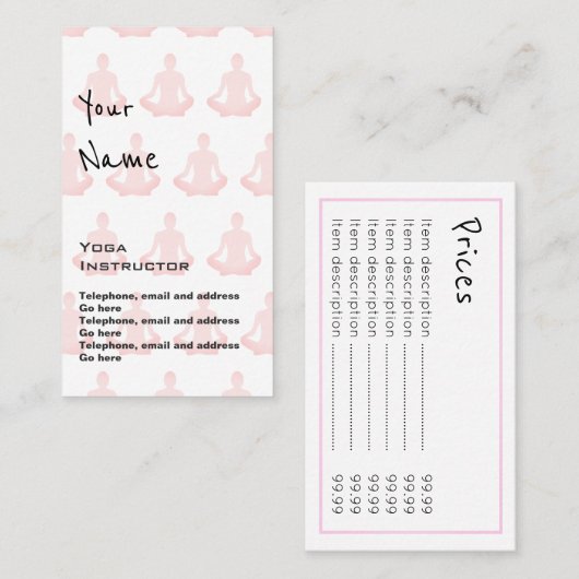 "Echoes" Yoga Instructor Price Cards Visitekaartje (Voorkant / Achterkant)