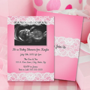 Echografie en Lace Baby shower Uitnodiging