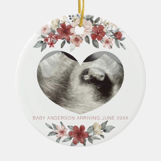 Echografie Zwangerschap Aankondiging Keepsake Hear Keramisch Ornament (Voorkant)