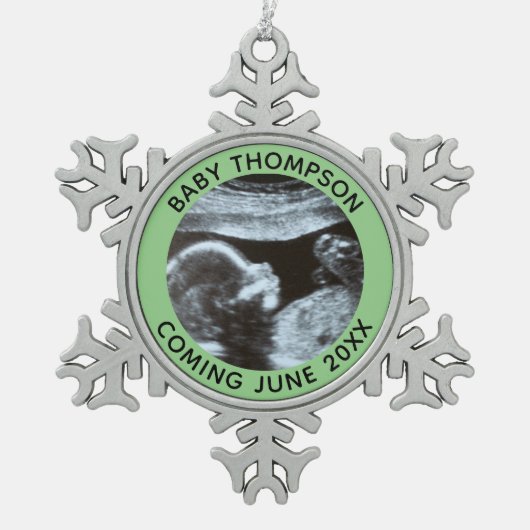 Echografie Zwangerschap Geslacht Reveal Sonogram Tin Sneeuwvlok Ornament (Voorkant)