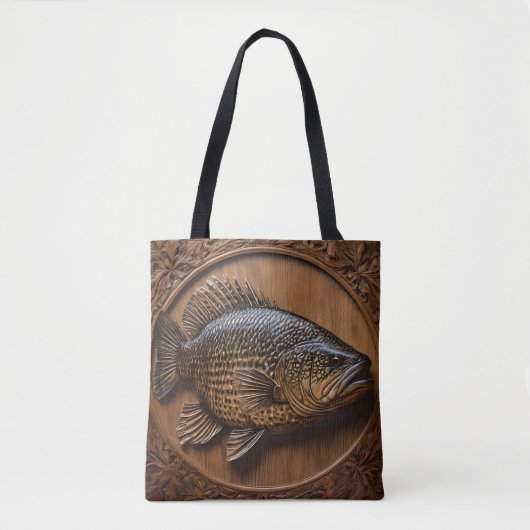 Echo's van de rivier: Murray Cod houtprint, Tote Bag (Voorkant)