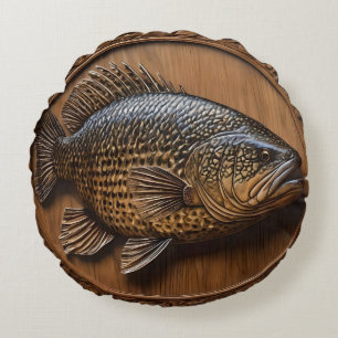 Echo's van de rivier: Murray Cod Wood Print, Rond Kussen