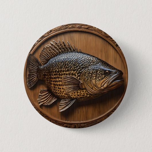 Echo's van de rivier: Murray Cod Wood Print, Ronde Button 5,7 Cm (Voorkant)