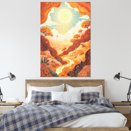 Echos van de Zon – Dromerig Gouden Landschap Canvas Afdruk (Insitu (Slaapkamer))