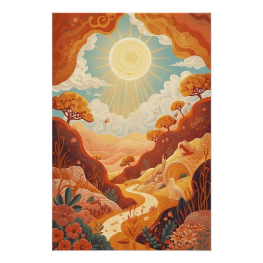 Echo's van de Zon – Dromerig Gouden Landschap Post Perfect Poster (Voorkant)