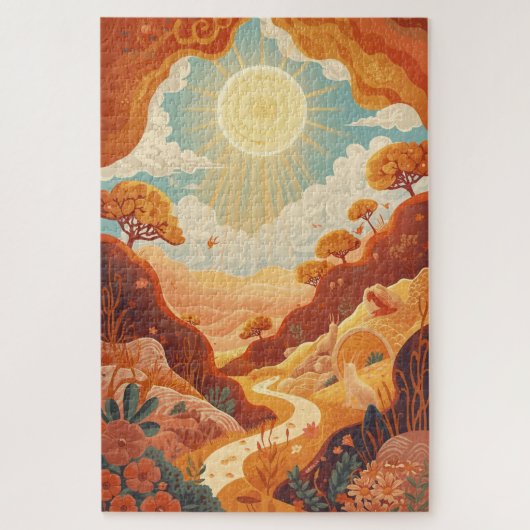 Echo's van de Zon – Dromerig Gouden Landschap Puzz Legpuzzel (Verticaal)