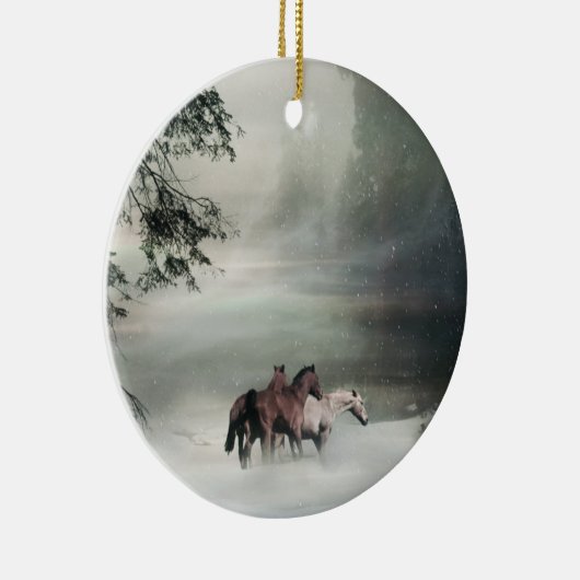 Echt beslag op paarden in het sneeuwOrnament Keramisch Ornament (Rechts)