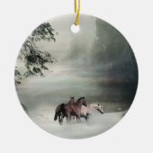 Echt beslag op paarden in het sneeuwOrnament Keramisch Ornament (Voorkant)