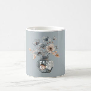 Echt blauwe crème bloemenvase koffiemok