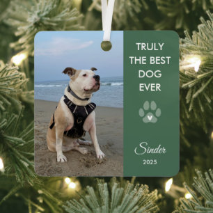 Echt de beste hond ooit Foto Pootafdruk Aandenken Metalen Ornament