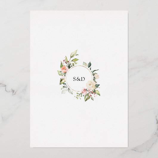 ECHT FOIL Waterverf Roze Bloemige Trouw  Folie Uitnodiging (Achterkant)