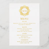 Echt Folie Gouden Bloemige Monogram Trouwmenu Uitnodiging (Voorkant)