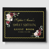 Echt Folie Gouden Frame Zwarte Sweet Sixteen Feest Gastenboek (Voorkant)