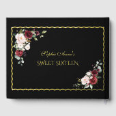 Echt Folie Gouden Frame Zwarte Sweet Sixteen Feest Gastenboek (Achterkant)
