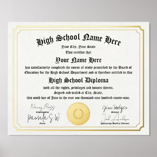 Echt folie High School Diploma, GED, thuisschool Afdrukken (Voorkant)