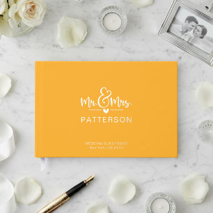 Echt Folie Mr & Mrs Persoonlijk Geel Huwelijk Gastenboek