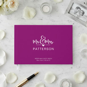 Echt Folie Mr & Mrs Persoonlijk Paars Huwelijk Gastenboek