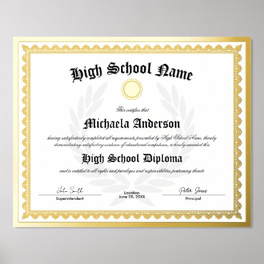ECHT FOLIE Replica Middelbare School Diploma Afdrukken (Voorkant)