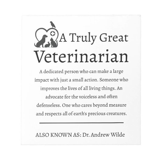 Echt geweldige dierenartsenzorg notitieblok (Voorkant)