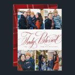 Echt gezegend 4 foto elegante religieuze Kerstmis Feestdagenkaart<br><div class="desc">Deze religieuze kerstkaart is voorzien van een collage van vier foto's samen met een elegant script "Echt gezegend." Met zijn Christelijke kerstboodschap is het een geweldige manier om zinvolle vakantiewensen te sturen. Het ontwerp van de vakantiekaart is een chique donkerrood en wit en de achterkant is voorzien van een coördinerende...</div>