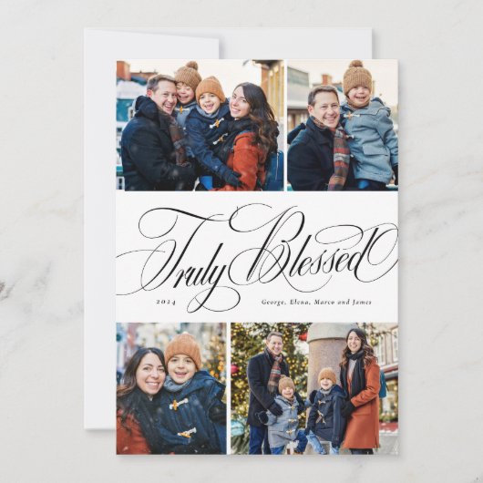 Echt gezegend 4 foto elegante religieuze Kerstmis Feestdagenkaart (Voorkant)