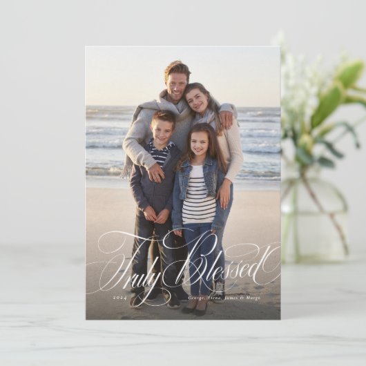Echt gezegende elegante religieuze kerstfoto feestdagenkaart (Staand voorkant)