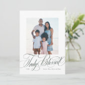 Echt gezegende groene religieuze kerstfoto feestdagenkaart (Staand voorkant)