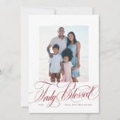 Echt gezegende rode religieuze kerstfoto feestdagenkaart (Voorkant)