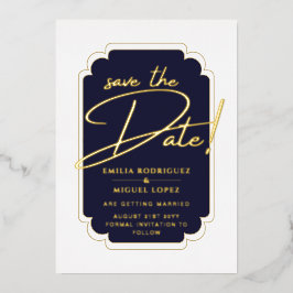 Echt GOLD Foil Blue Save the Date Wedding Folie Uitnodiging