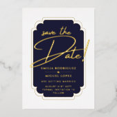 Echt GOLD Foil Blue Save the Date Wedding Folie Uitnodiging (Voorkant)