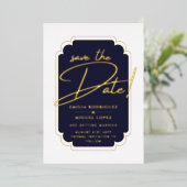 Echt GOLD Foil Blue Save the Date Wedding Folie Uitnodiging (Staand Voorkant)
