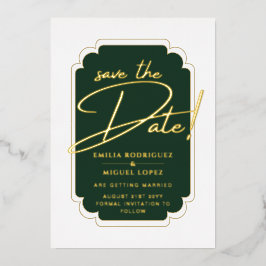 Echt GOLD Foil Green Save the Date Wedding Folie Uitnodiging