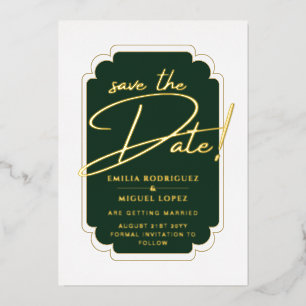 Echt GOLD Foil Green Save the Date Wedding Folie Uitnodiging