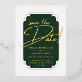 Echt GOLD Foil Green Save the Date Wedding Folie Uitnodiging (Voorkant)
