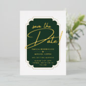 Echt GOLD Foil Green Save the Date Wedding Folie Uitnodiging (Staand Voorkant)