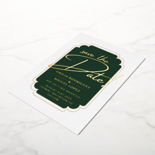 Echt GOLD Foil Green Save the Date Wedding Folie Uitnodiging (Gedraaid)